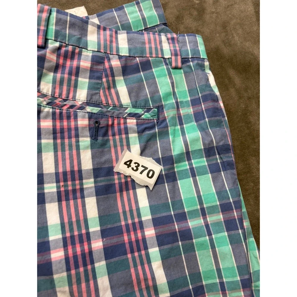 Vineyard Vines Plaid Chino Shorts Mens Size 33 Blue Green Pink Cotton Flat Front